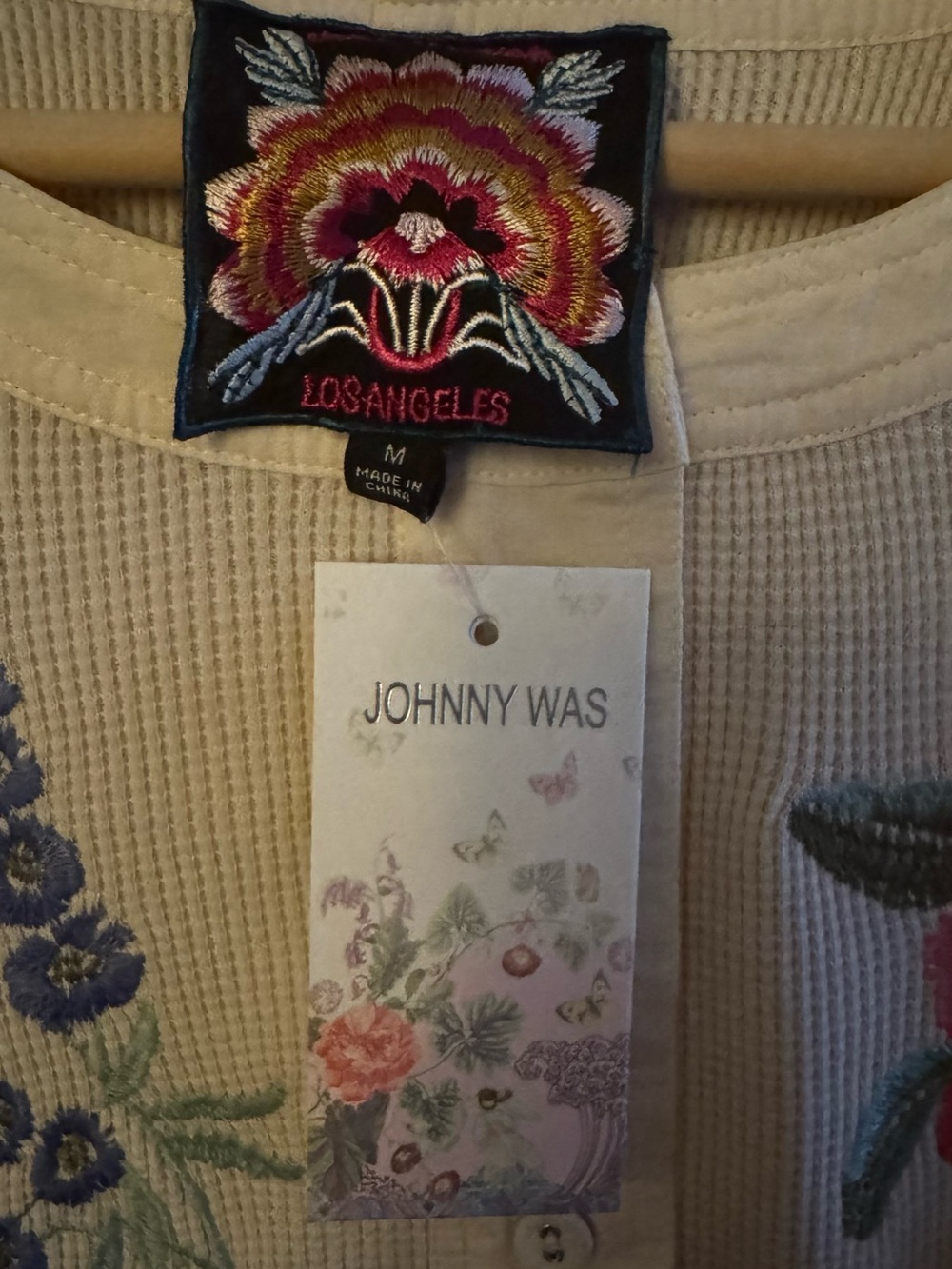 Johnny Was Cream Floral Embroidered Henley top - Picture 4 of 4